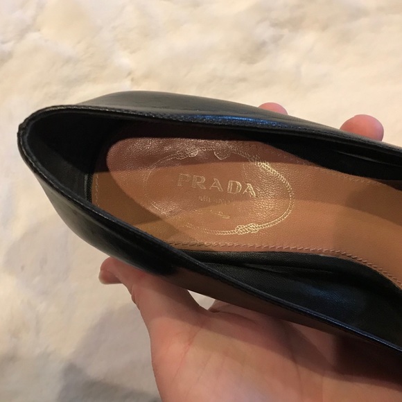 Prada black leather square open toe heels 37.5 - Picture 7 of 7